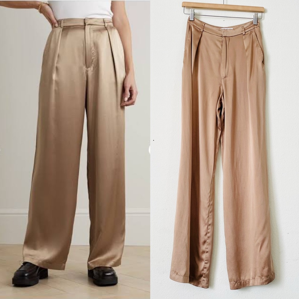 Reformation SIZE 0 Willa 100% silk relaxed fit high rise pants in Croissant tan